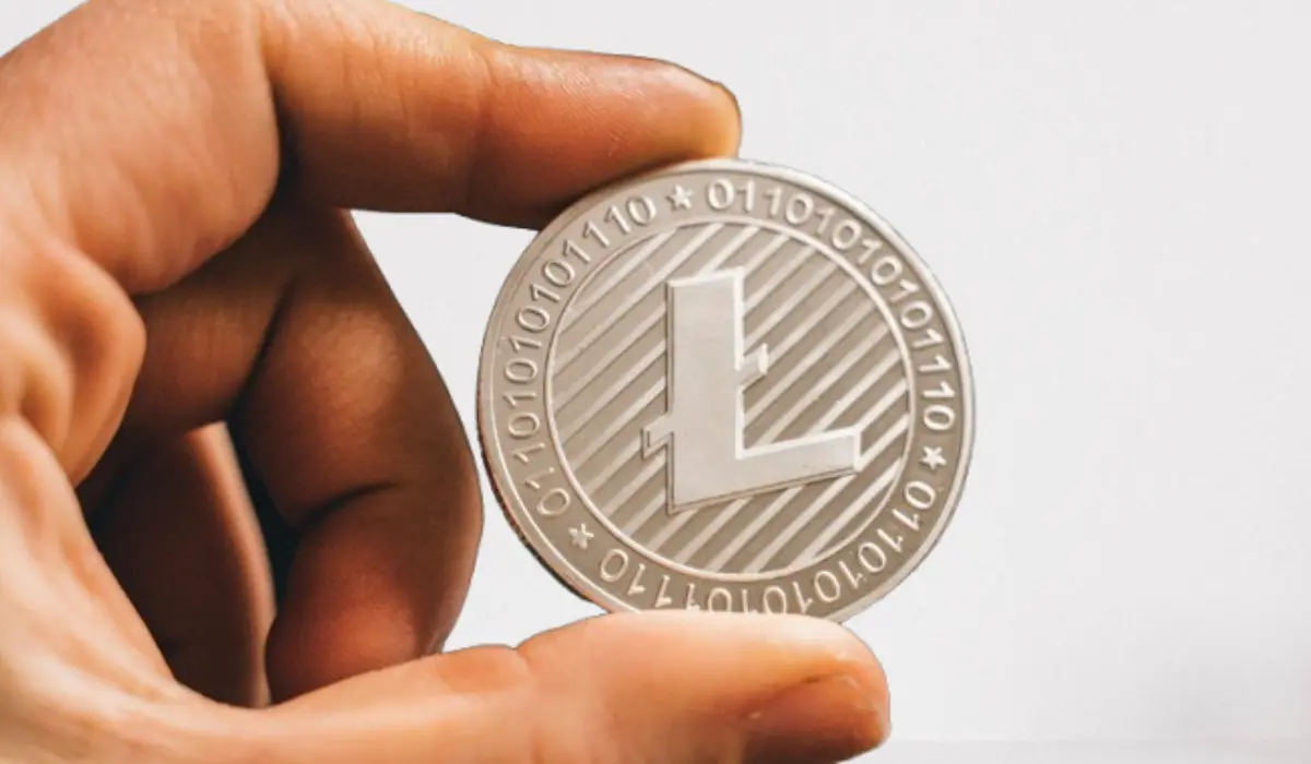 Litecoin in a hand in white background