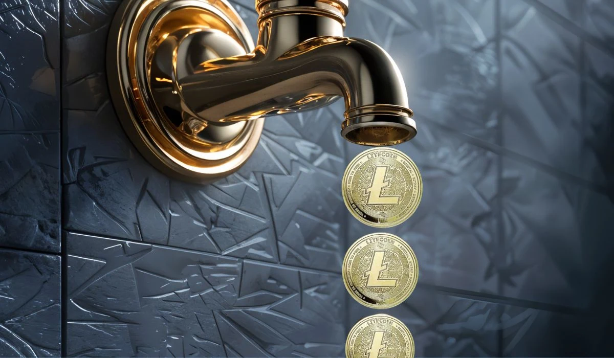 Litecoins flowing from a golden faucet 