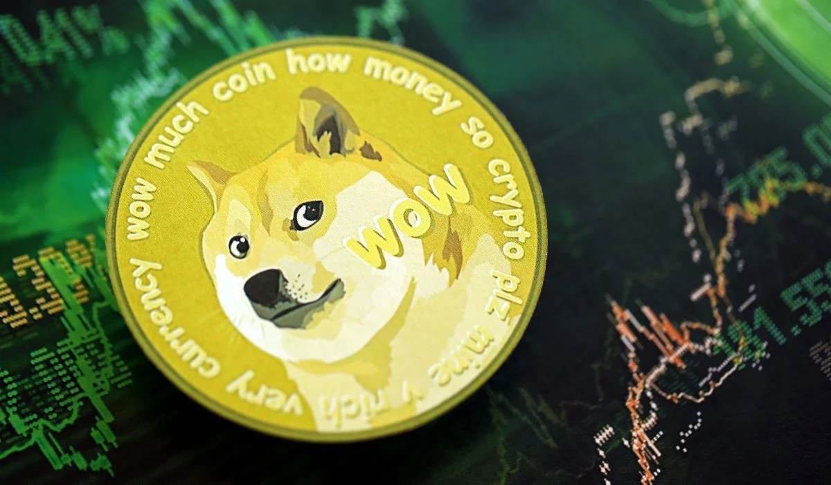 DOGE Meme Coin On Dark Cryptocurrency