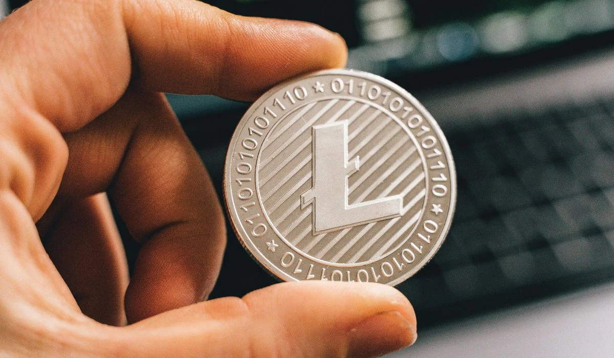 A person holding a Litecoin.